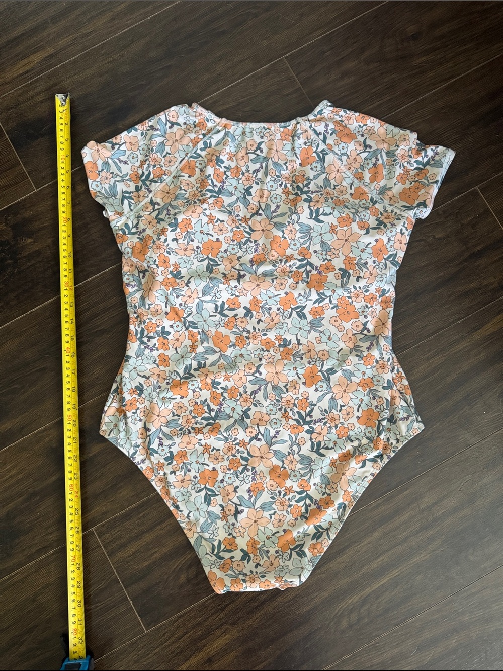 Cupshe Peach & Blue Floral Short-Sleeve One-Piece Swimsuit